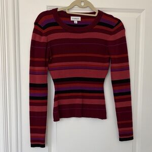 Evereve Women's Striped Long Sleeve Top - Red and Purple